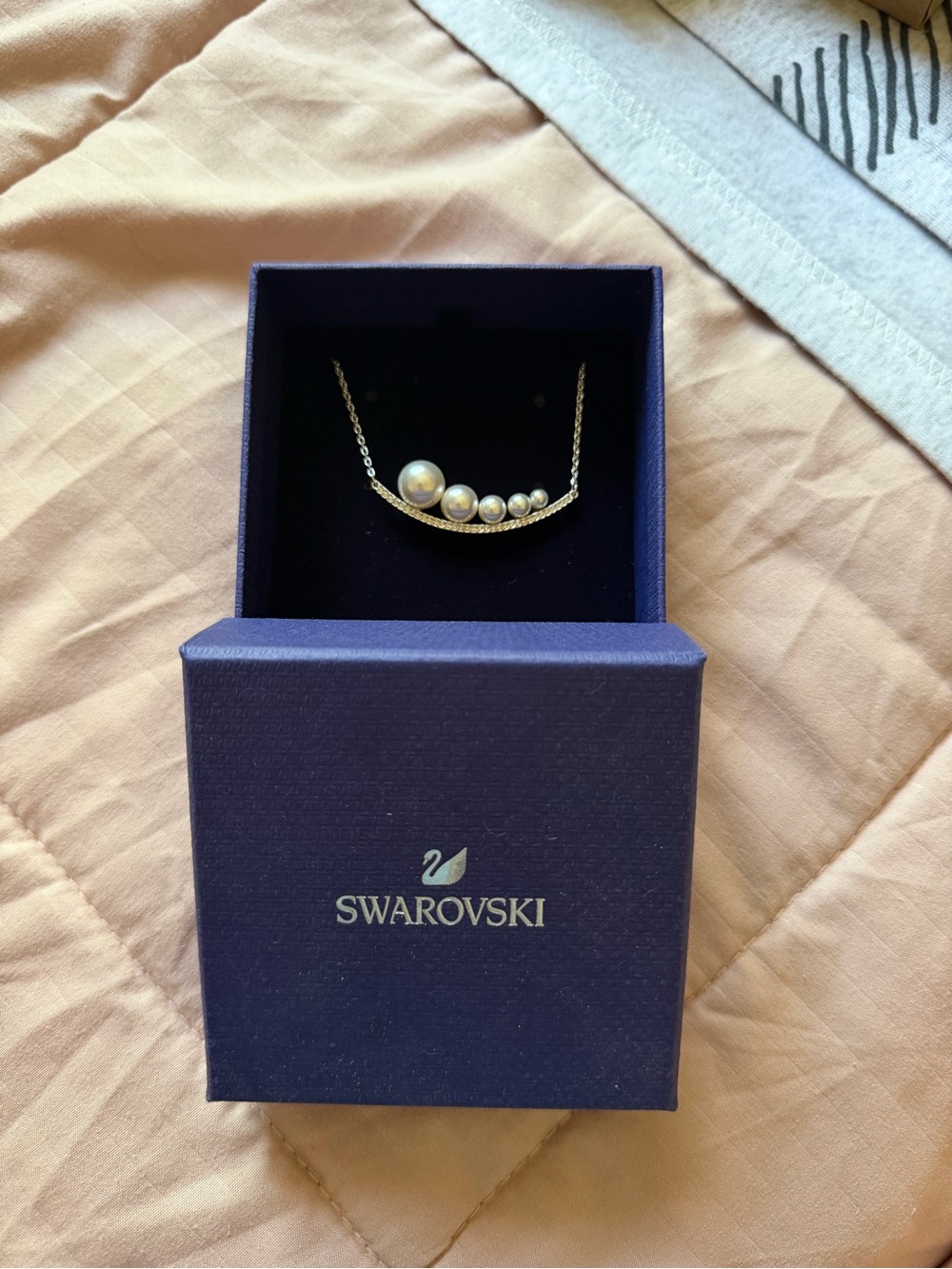 Swarovski Gold-Tone Curved Pearl Pendant Necklace
